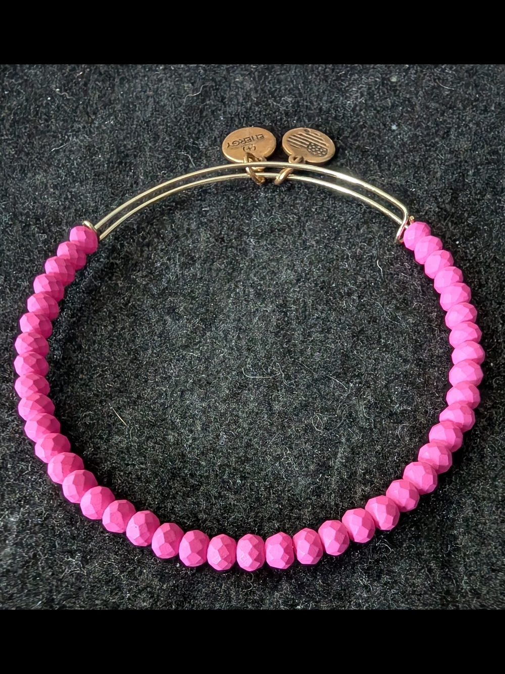 Alex and Ani Hot Pink Faceted Bead Expandable Bracelet with Gold Tone Wire